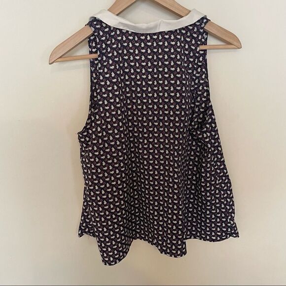 Sketchbook Anthropologie navy & white rabbit print sleeveless top Peter Pan XS - Picture 2 of 9